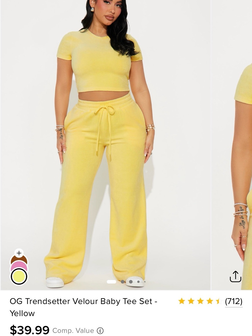 Fashion Nova Yellow Velour Wide-Leg Pants Set